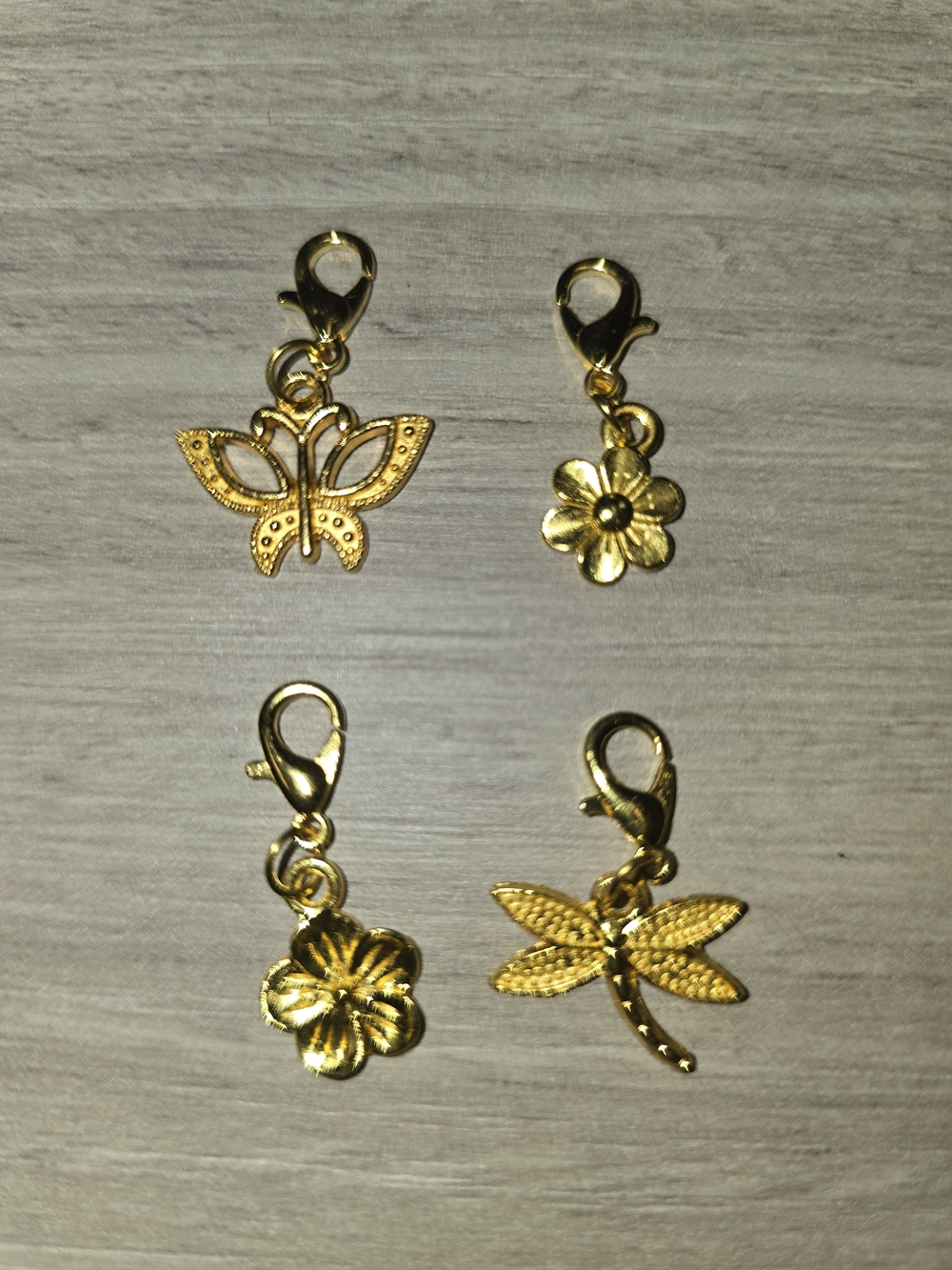 Gold Butterfly, Dragonfly & Flower Charm Set for Women